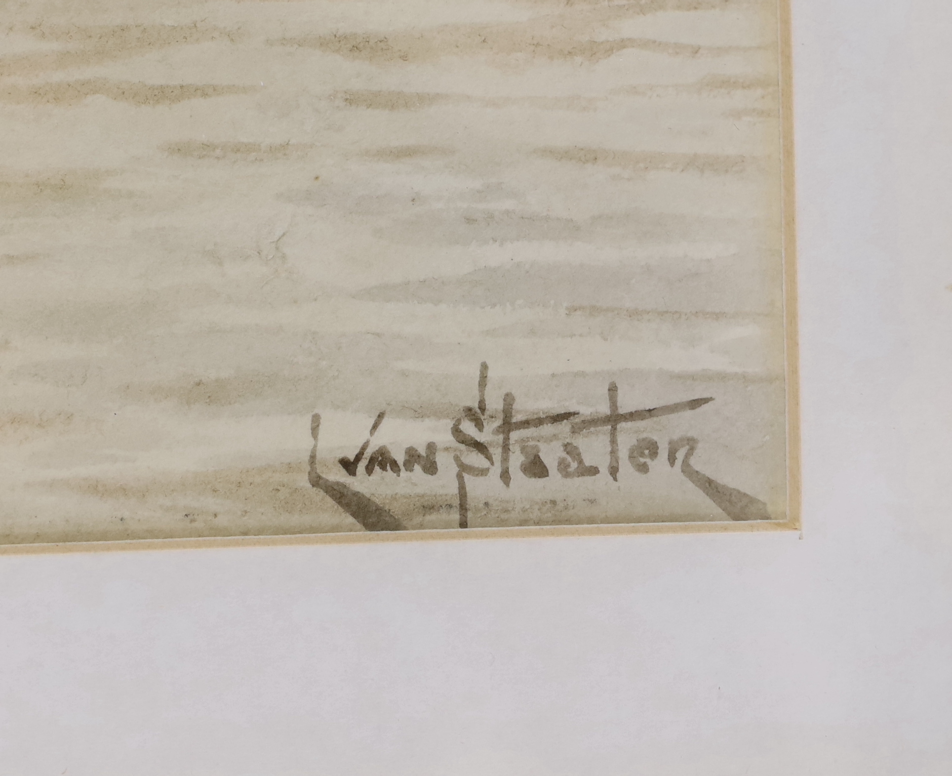 Louis Van Staaten (1859-1924), watercolour, Dutch canal scene, signed, 39 x 29cm